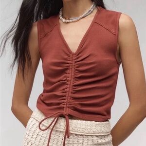 Anthropologie Terracotta Ruched Tank Top